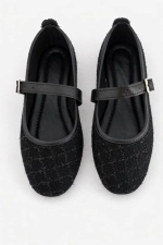 Women Black Tweed Fabric Mary Jane Flats Fashion Buckle Comfortable Shoes Photograph-6
